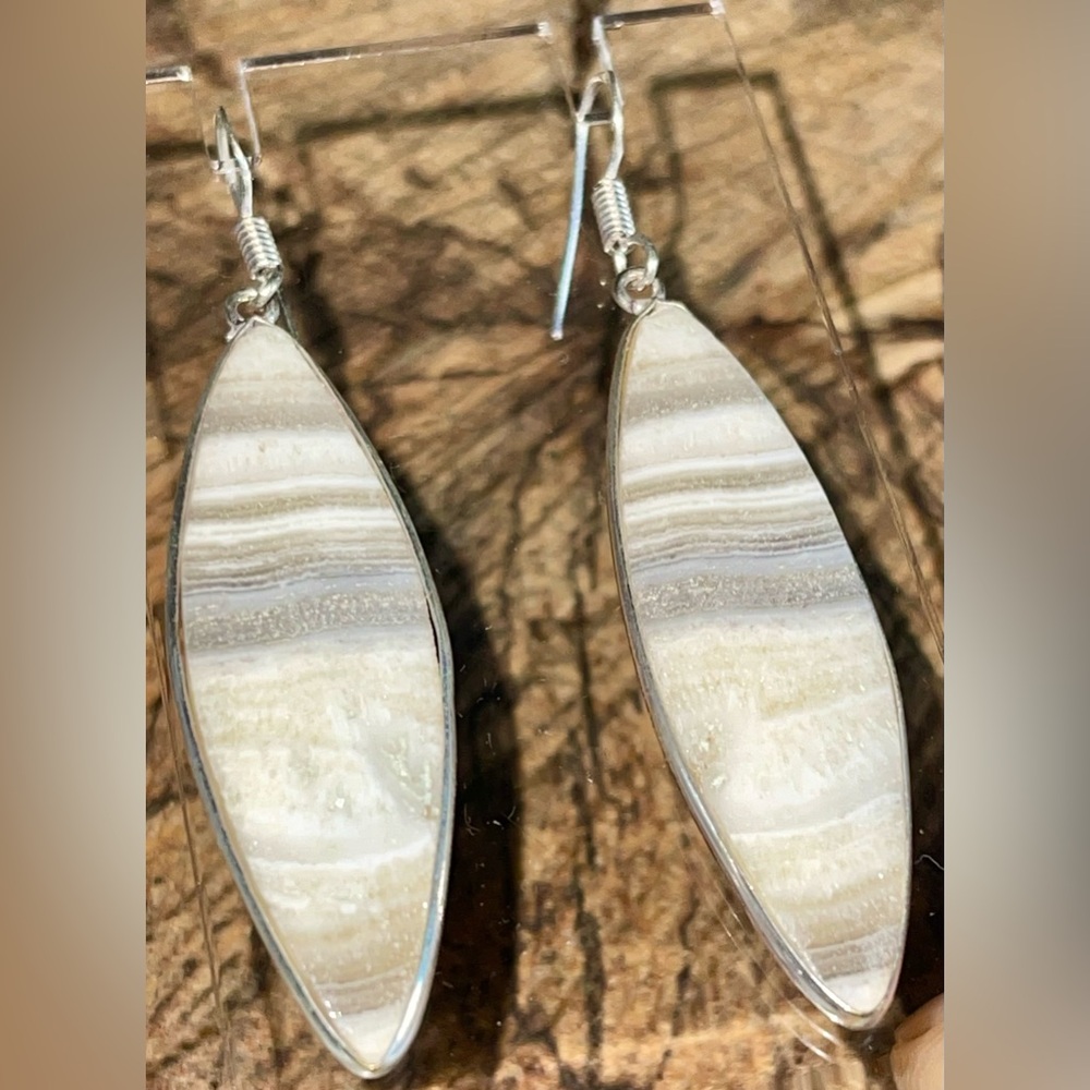 Phantom Zebra Calcite Earrings 2 1/4”